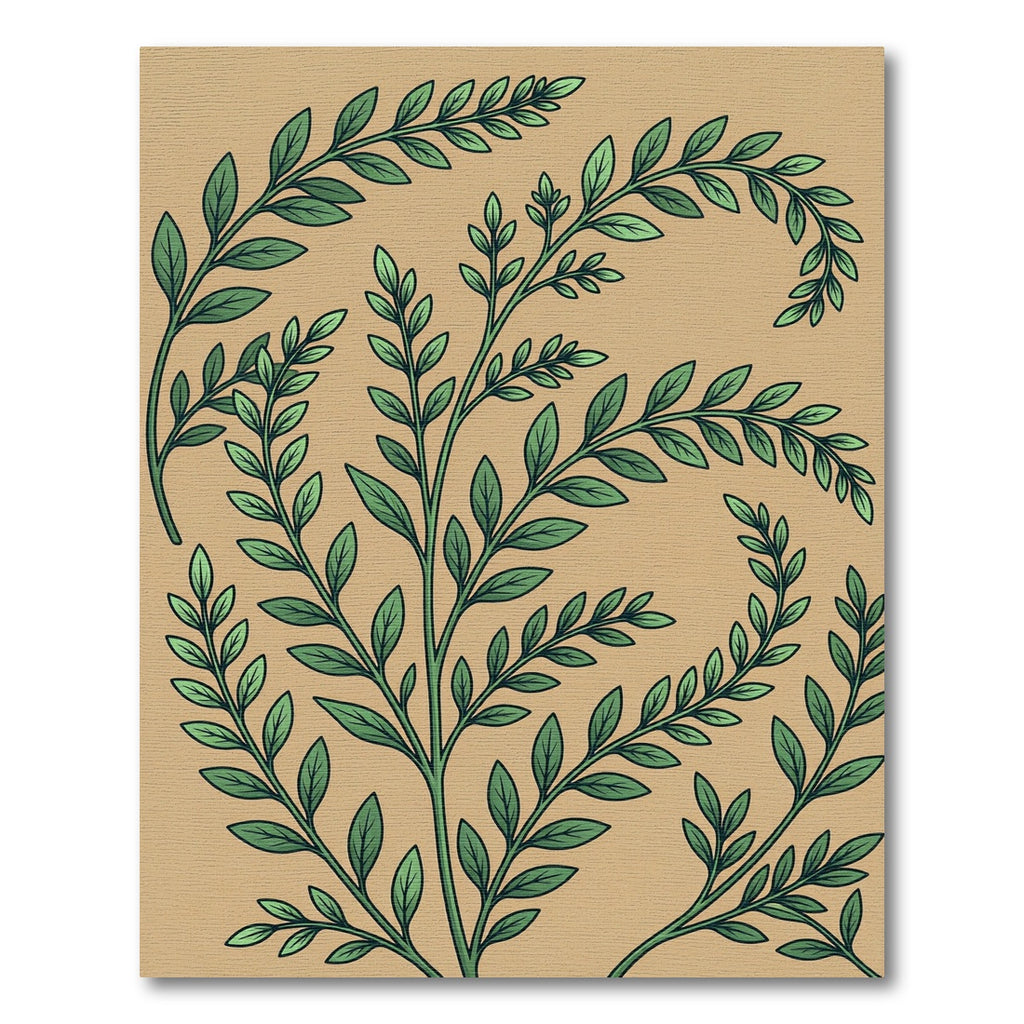 Earthy Sage Botanical Fern Sprig Rug