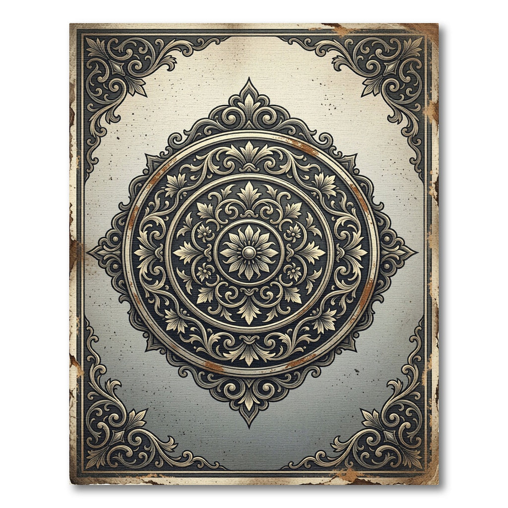 Antique Gold Floral Ornate Medallion Rug