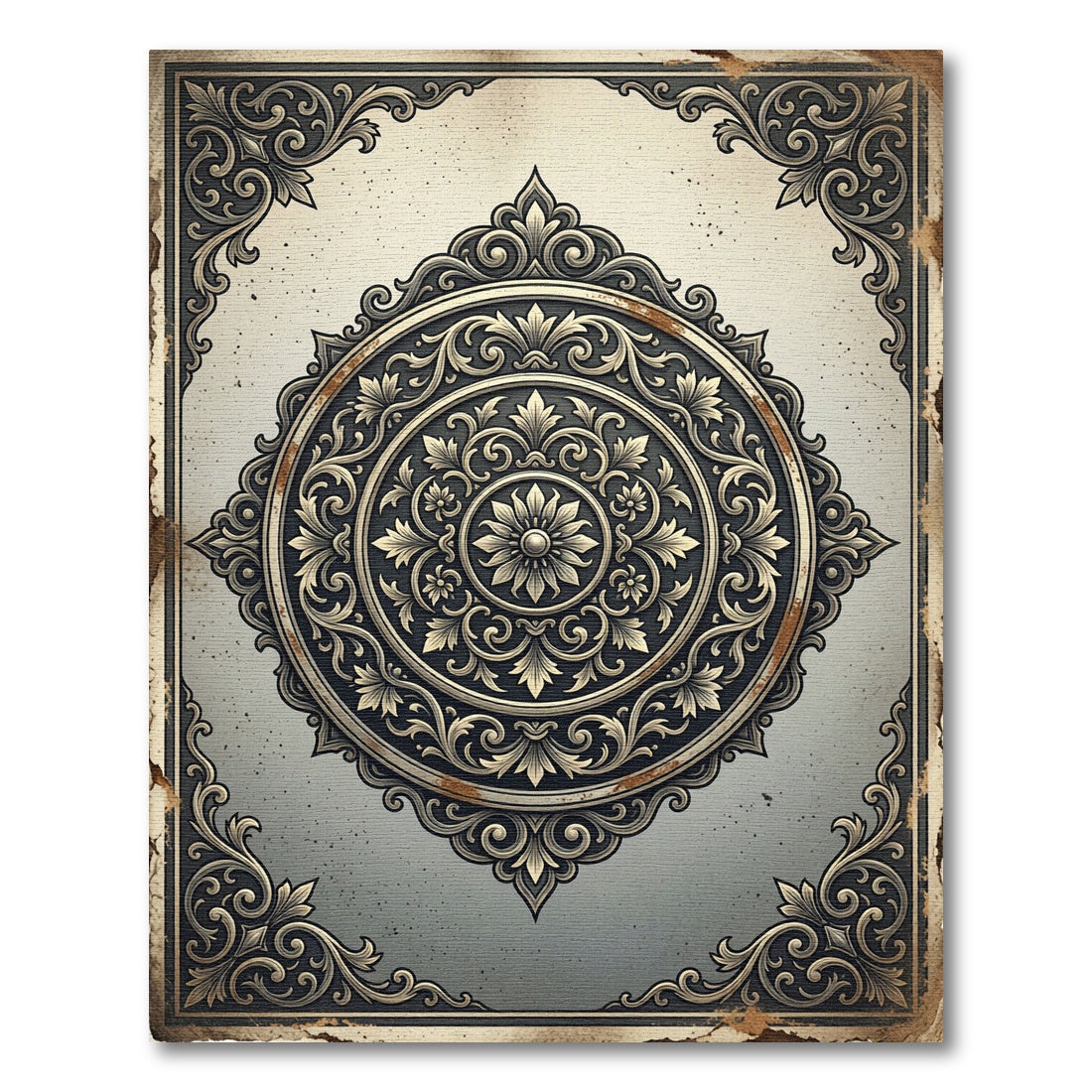 Antique Gold Floral Ornate Medallion Rug