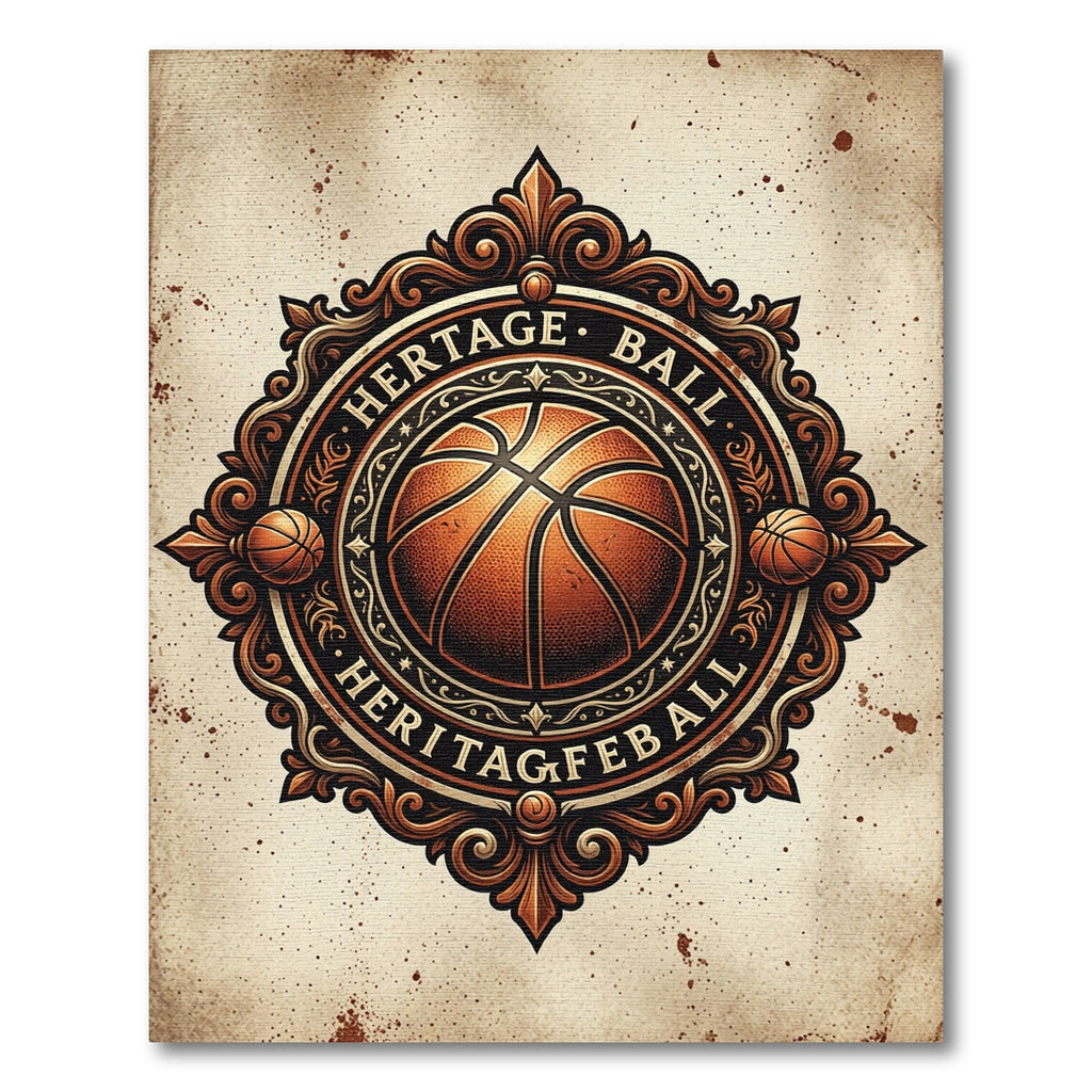 Vintage Baroque Basketball Emblem Round Medallion Rug