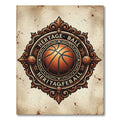 Vintage Baroque Basketball Emblem Round Medallion Rug