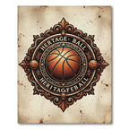 Vintage Baroque Basketball Emblem Round Medallion Rug
