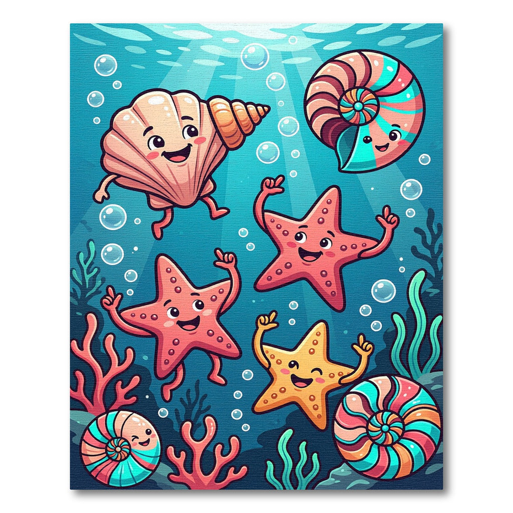 Whimsical Colorful Underwater Sea Life Illustration Rug