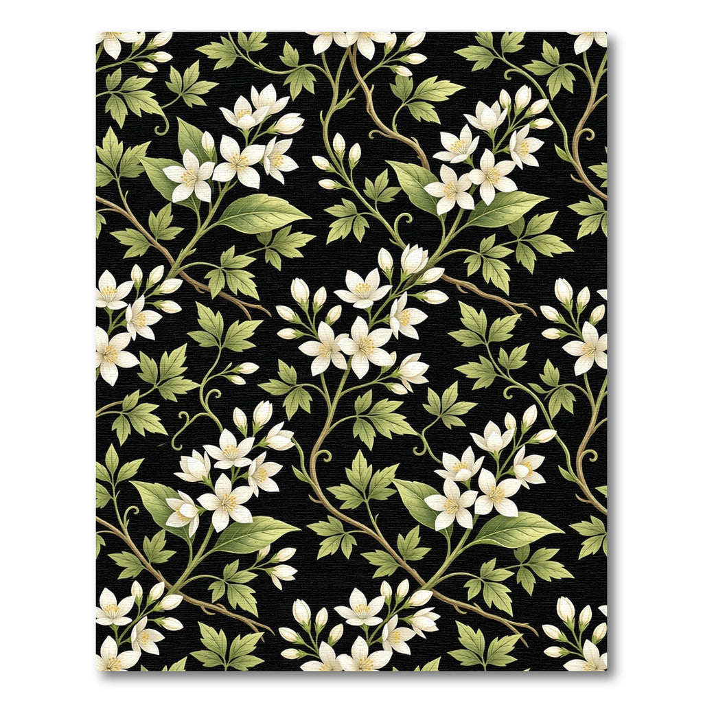 White Blossom Vine With Green Leaves Rug