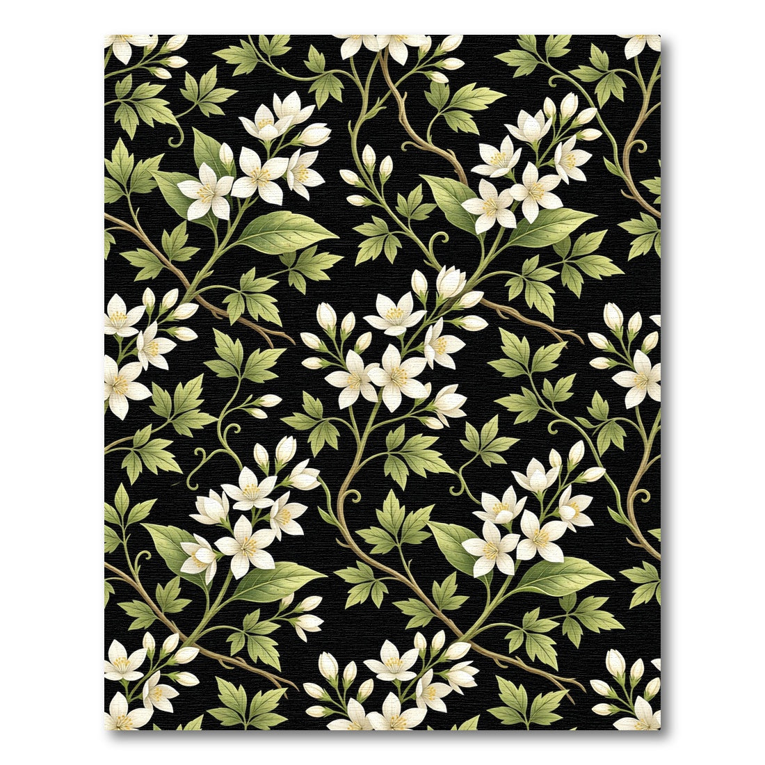 White Blossom Vine With Green Leaves Rug