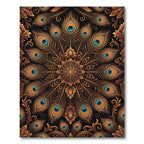 Golden Peacock Feather Mandala Rug