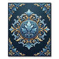 Ornate Blue Gold Scrollwork Mandala Rug