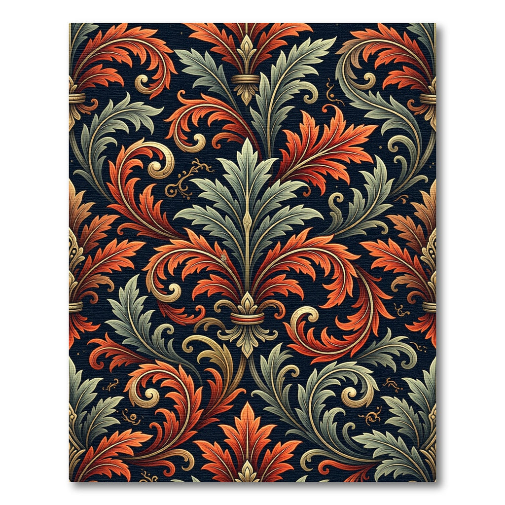 Ornate Autumn Acanthus Leaf Scrollwork Rug
