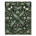 Emerald Green Floral Thistle Heart Ribbon Rug