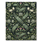 Emerald Green Floral Thistle Heart Ribbon Rug