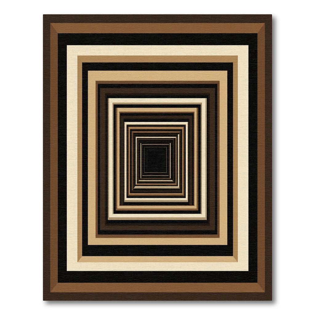 Modern Brown Beige Concentric Rectangular Tunnel Rug