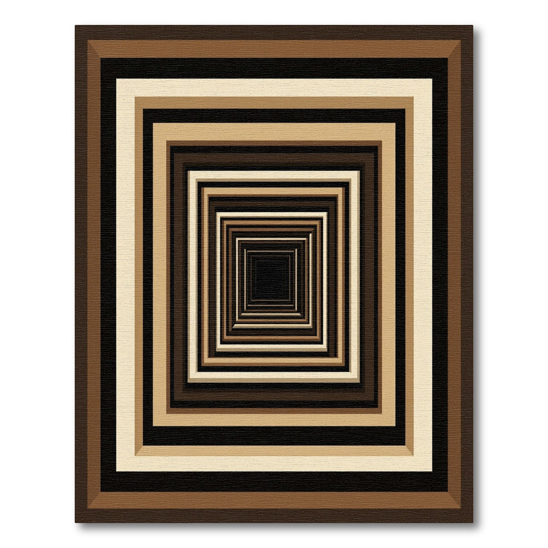 Modern Brown Beige Concentric Rectangular Tunnel Rug