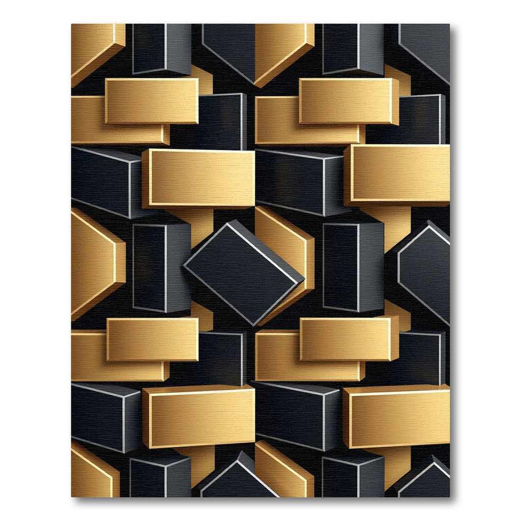 Gold Black Geometric Block Render Rug