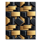 Gold Black Geometric Block Render Rug