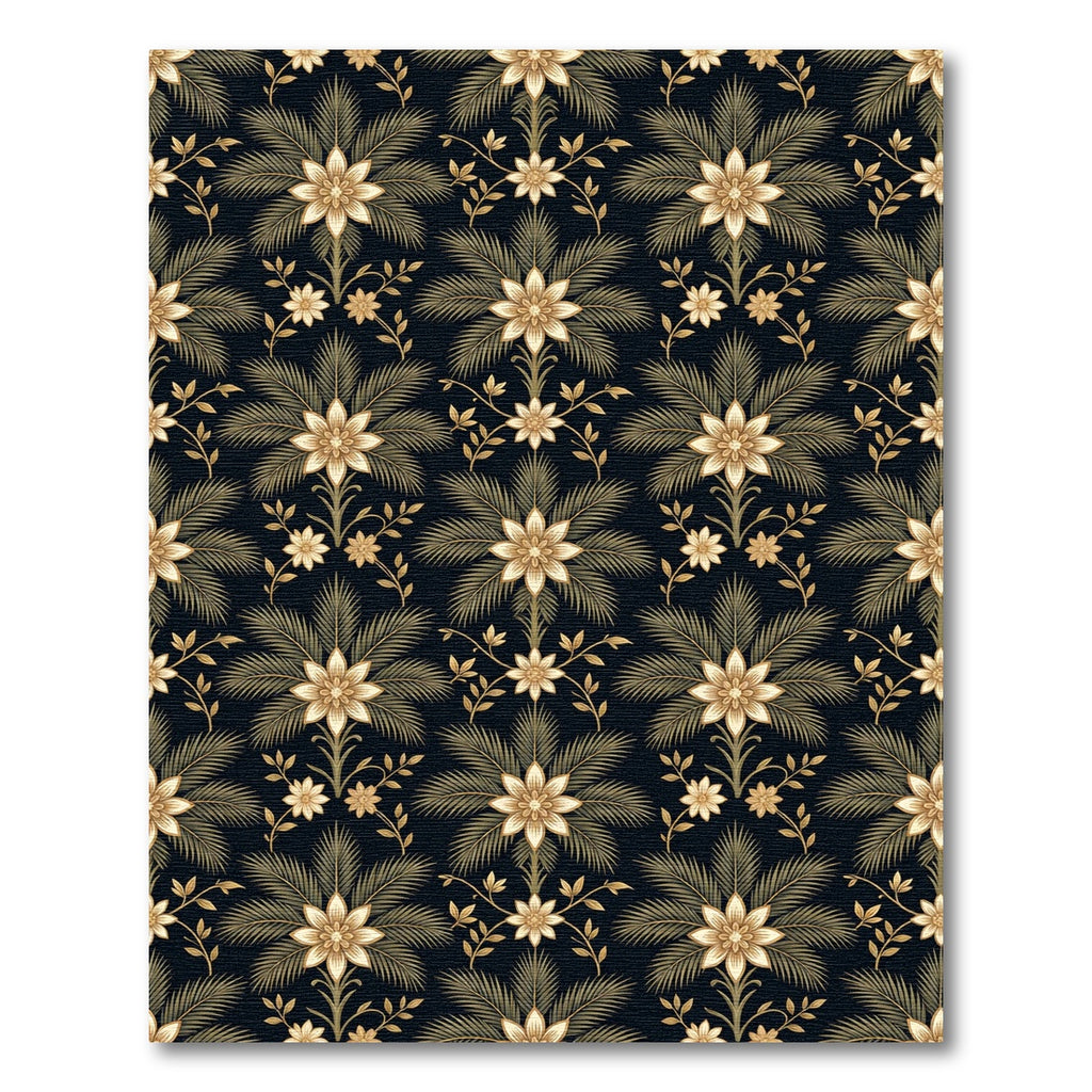 Golden Palm Floral Dark Botanical Rug