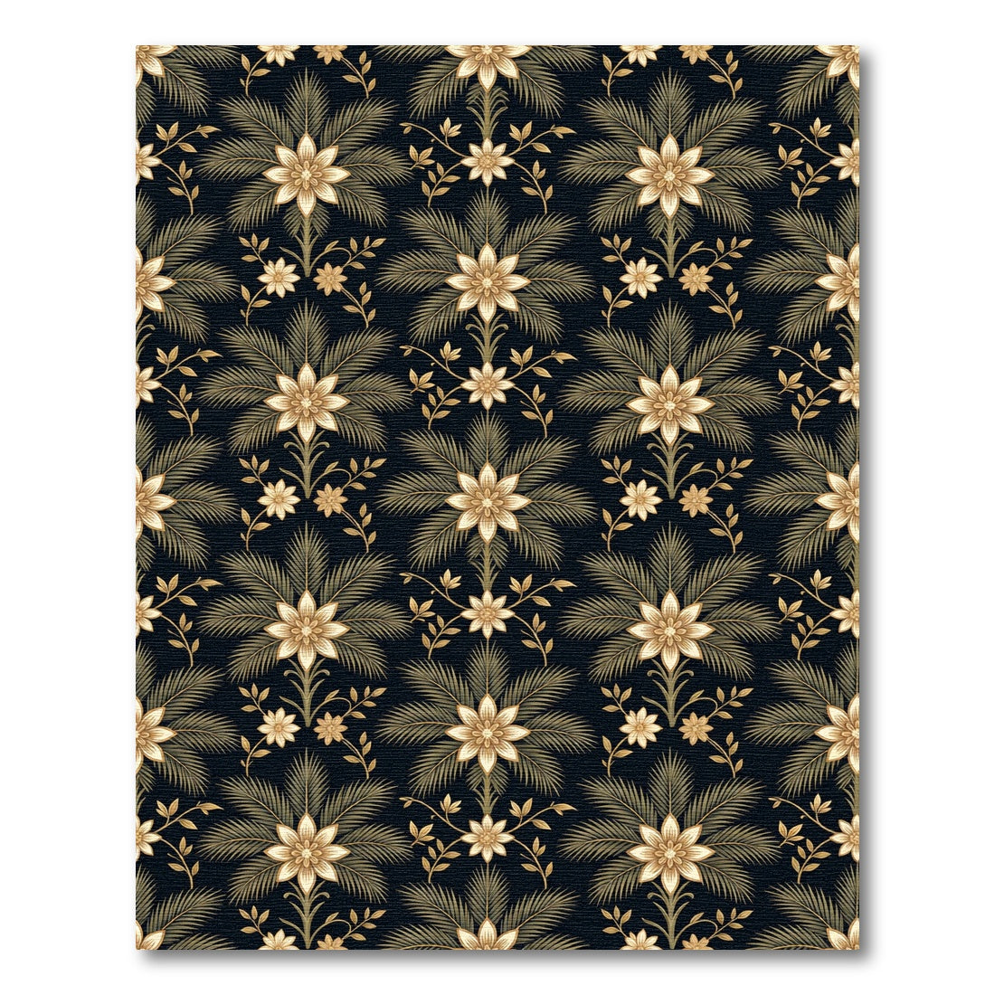 Golden Palm Floral Dark Botanical Rug