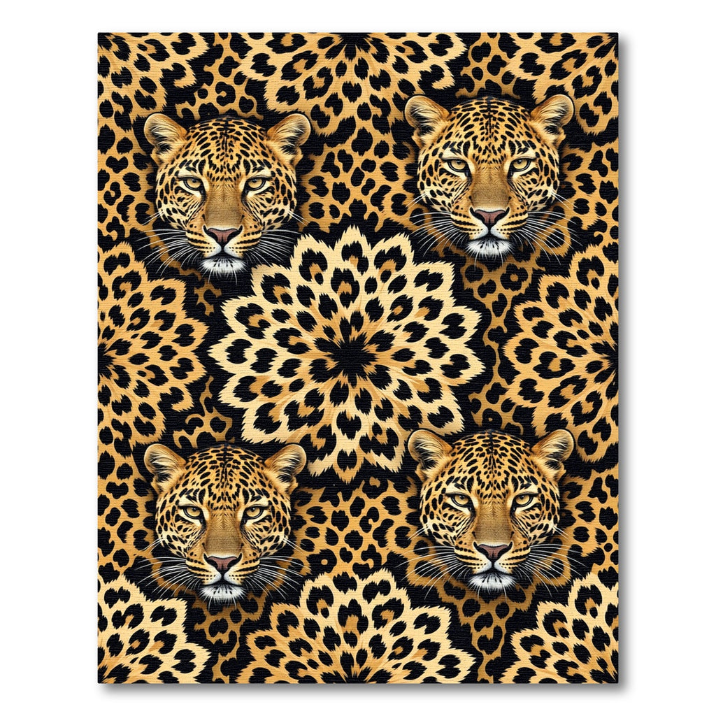 Golden Leopard Face and Rosette Medallion Rug