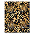 Golden Leopard Face and Rosette Medallion Rug