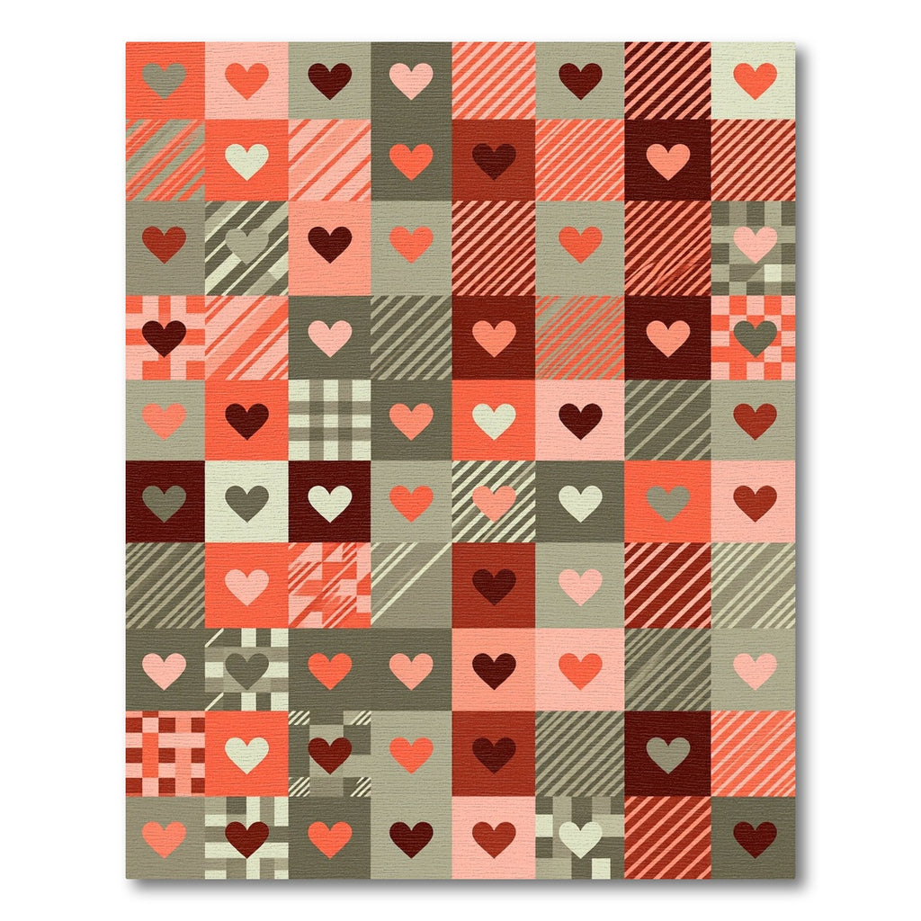 Coral and Deep Red Heart Grid Rug