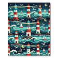 Nautical Lighthouse Nightscape with Sea Waves Rug