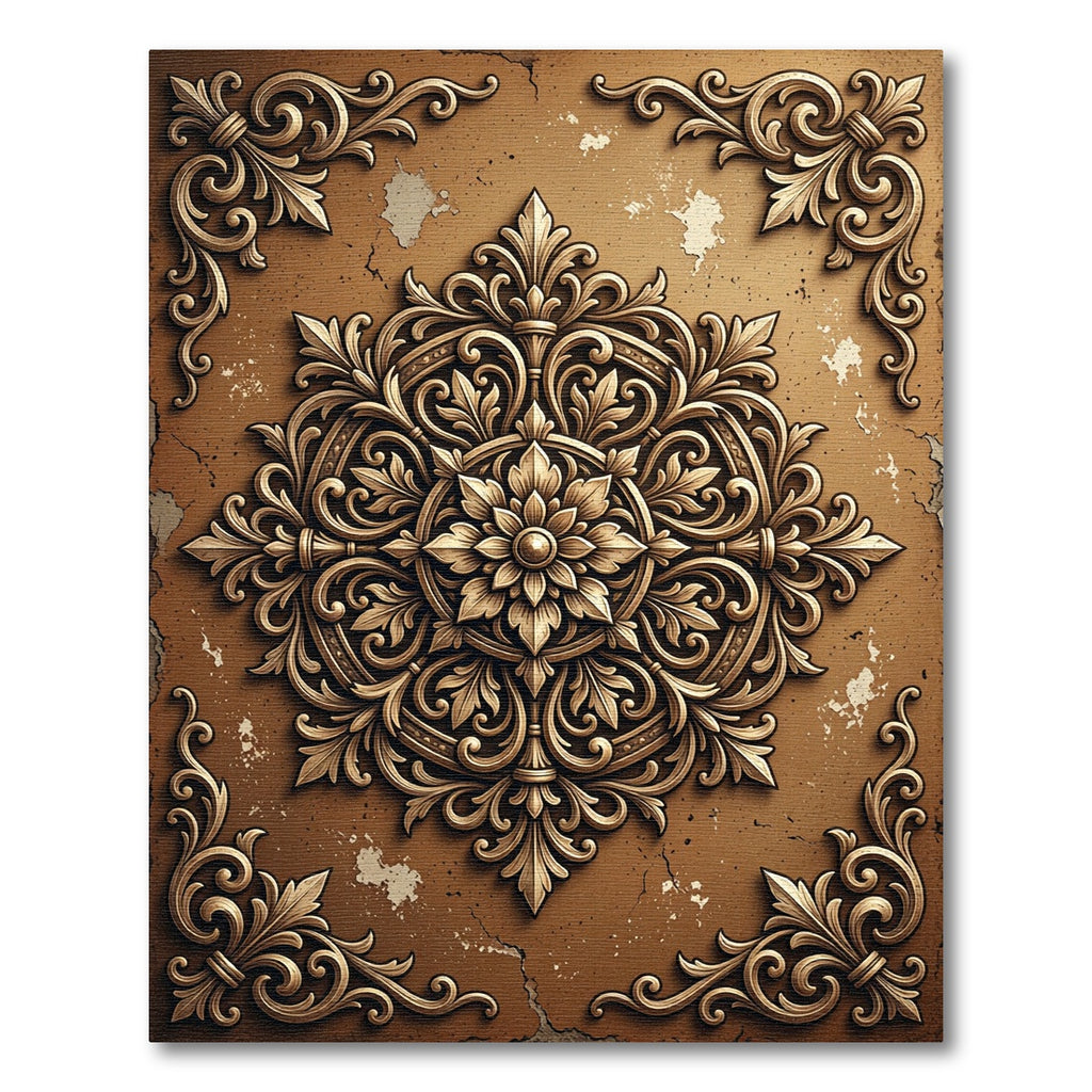 Ornate Golden Filigree Antique Rosette Rug