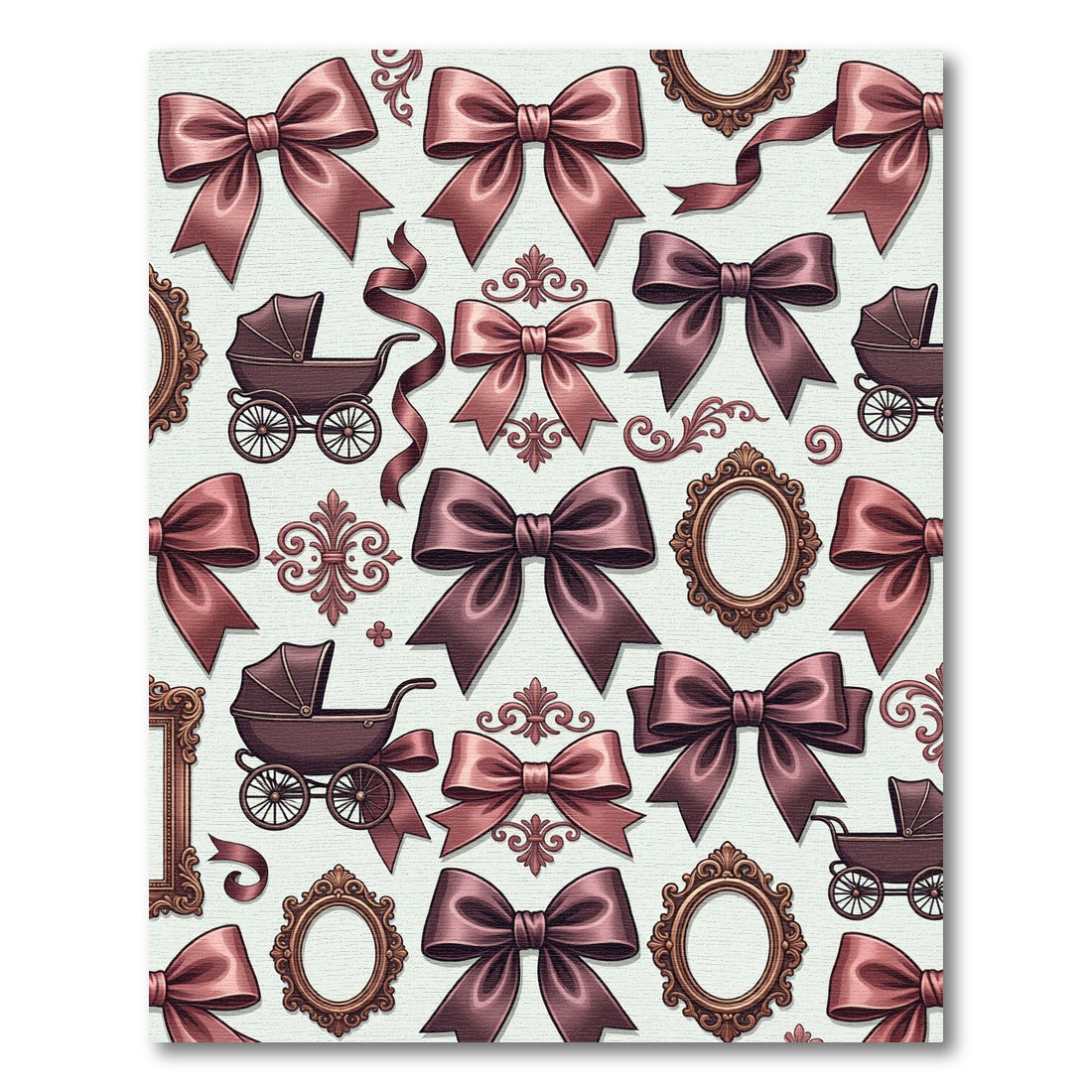 Vintage Mauve Bow and Pram Illustration Rug