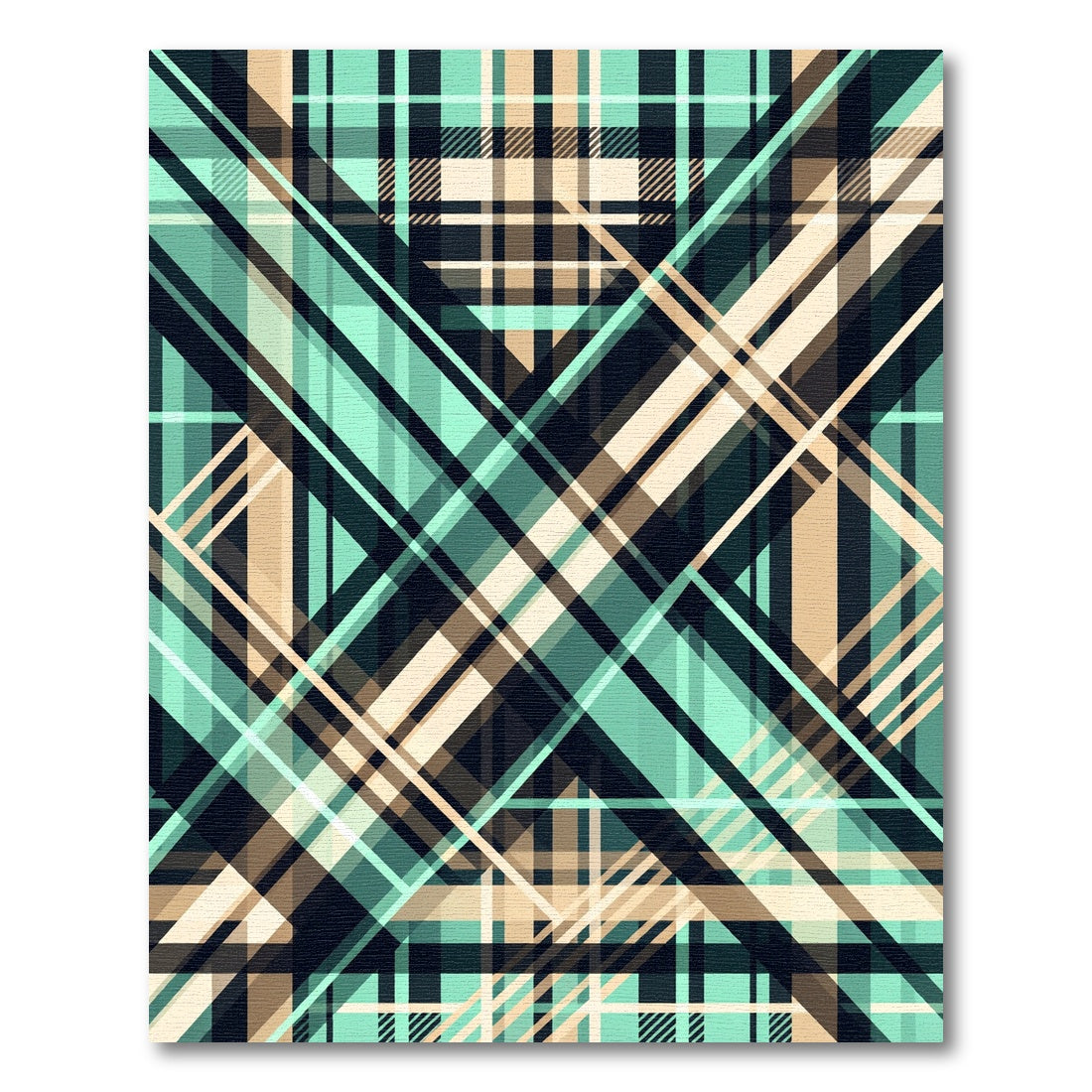 Modern Mint and Beige Plaid Crosshair Rug