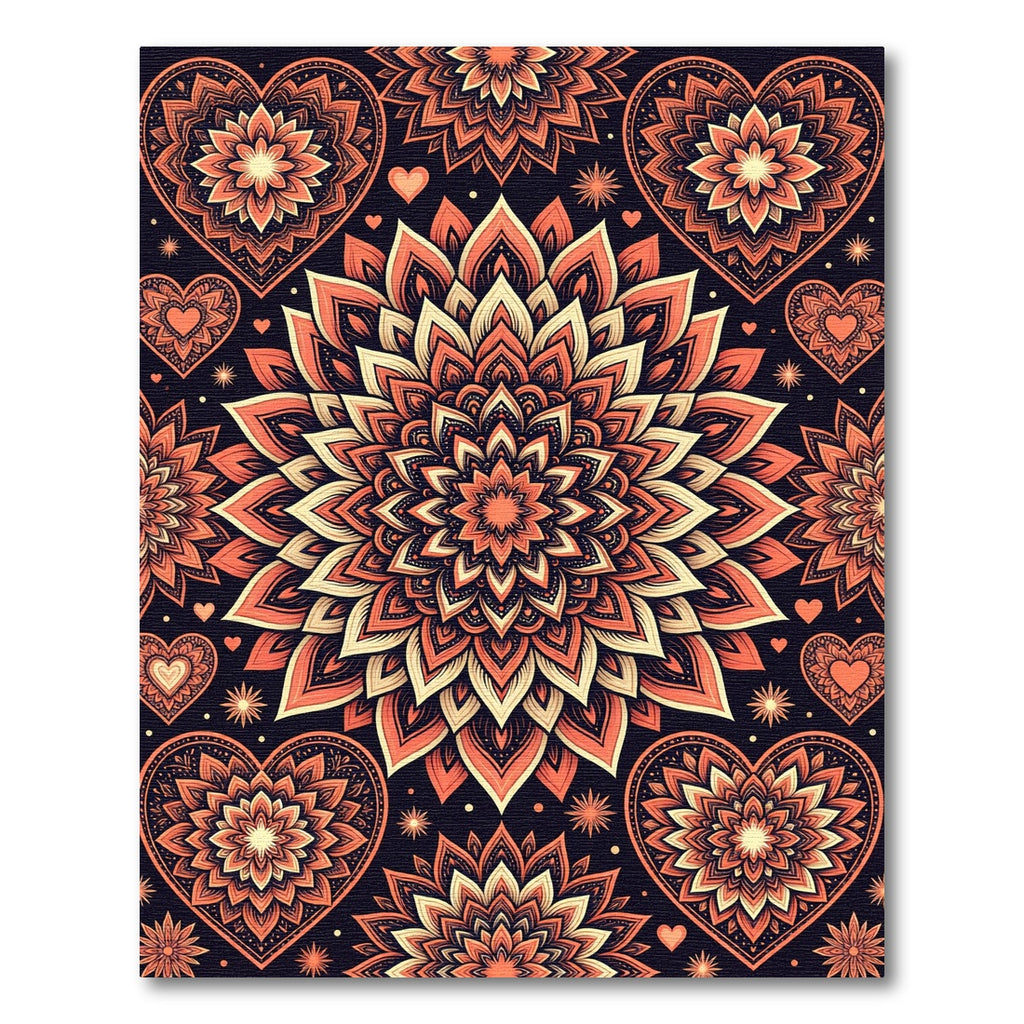 Orange Coral Heart Mandala Medallion Rug