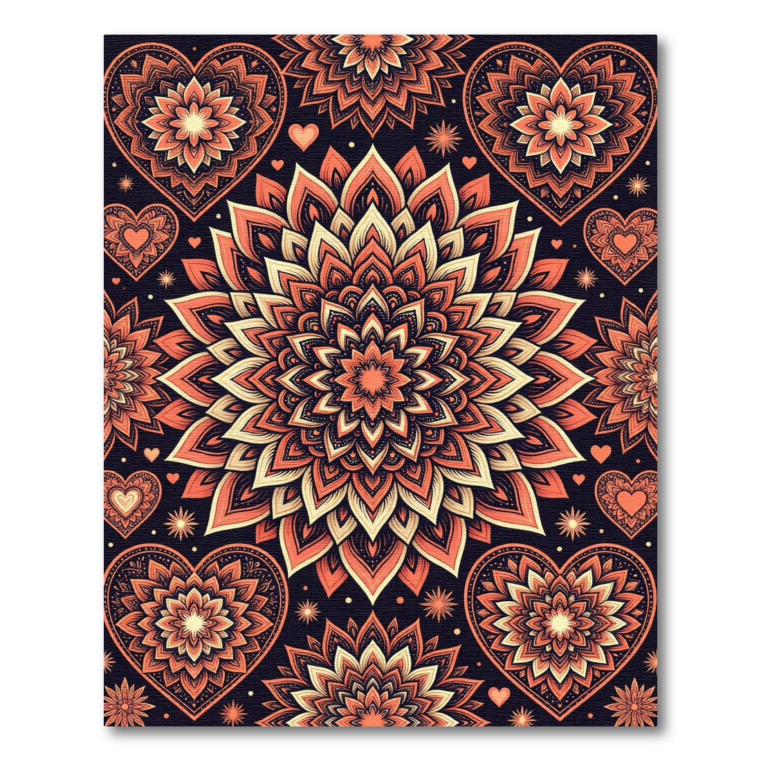 Orange Coral Heart Mandala Medallion Rug