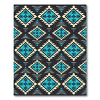 Southwestern Cyan Geometric Diamond Tapestry Rug