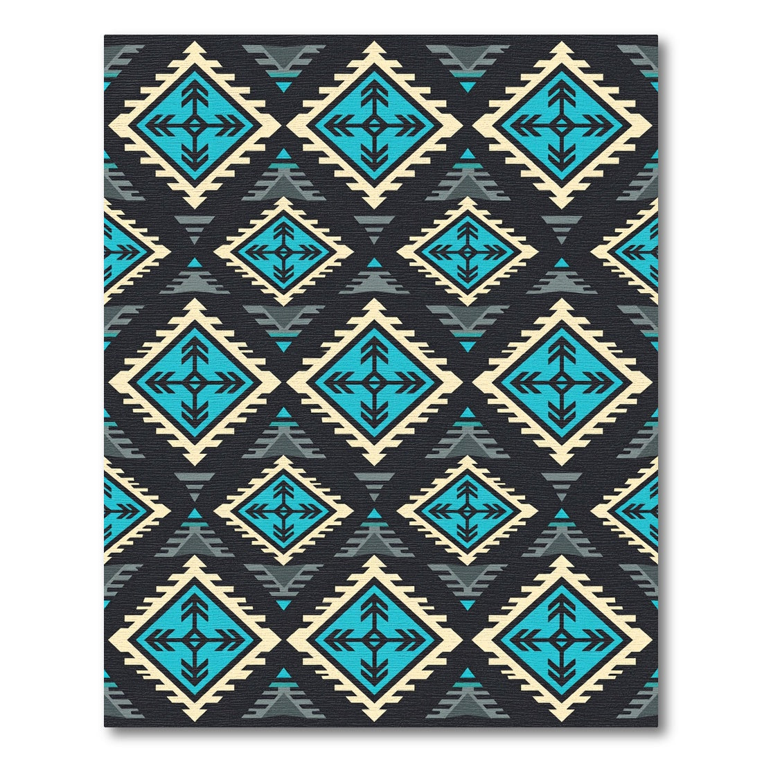 Southwestern Cyan Geometric Diamond Tapestry Rug