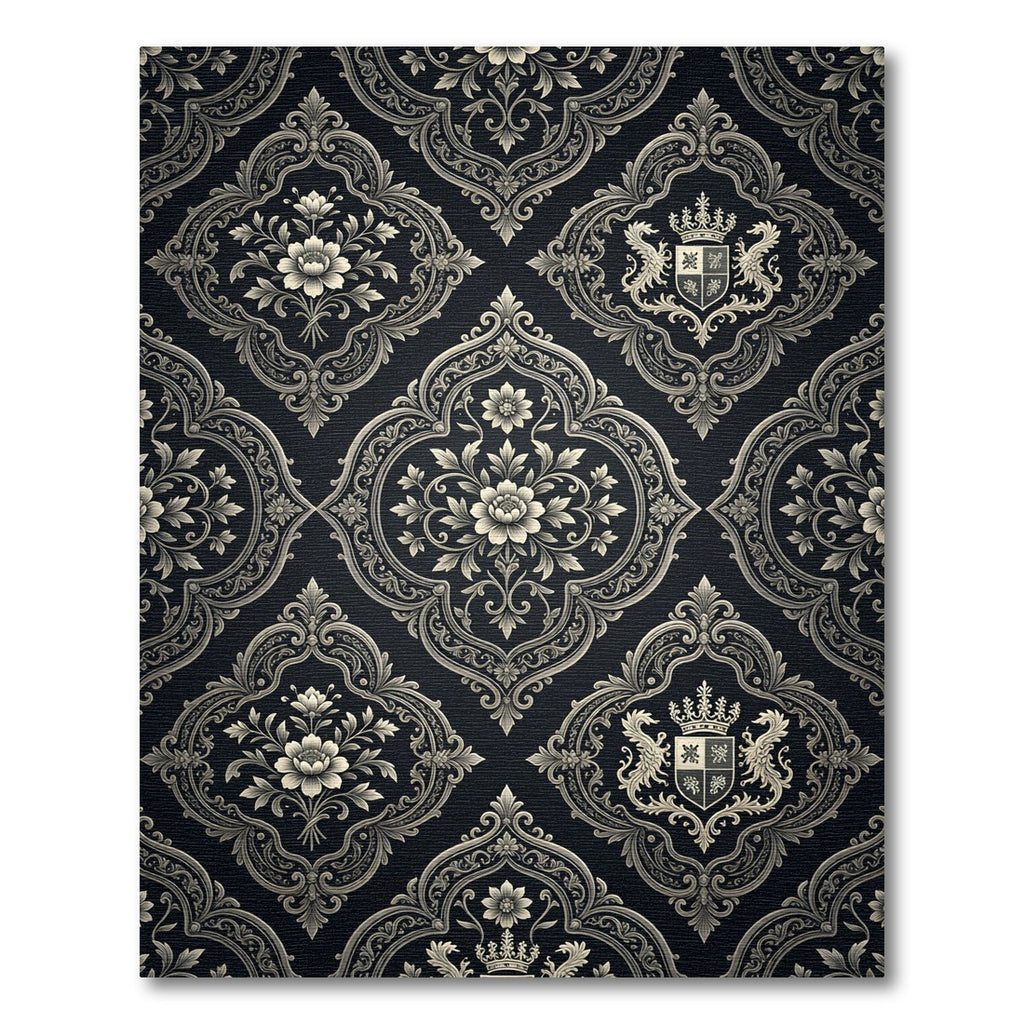 Ornate Regal Crest Floral Damask Rug