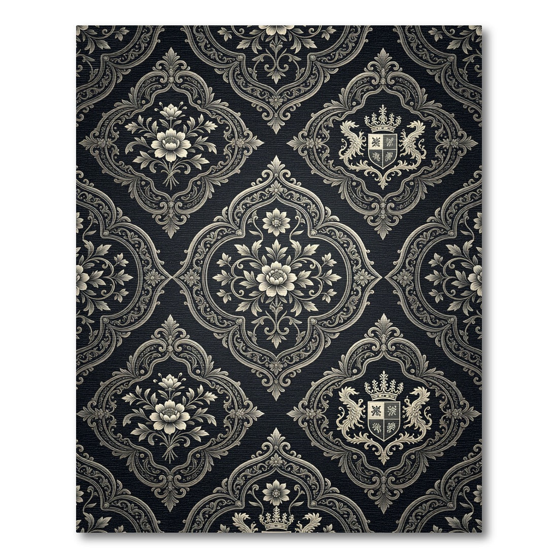 Ornate Regal Crest Floral Damask Rug