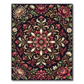 Dark Floral Medallion with Crimson Blossoms Rug