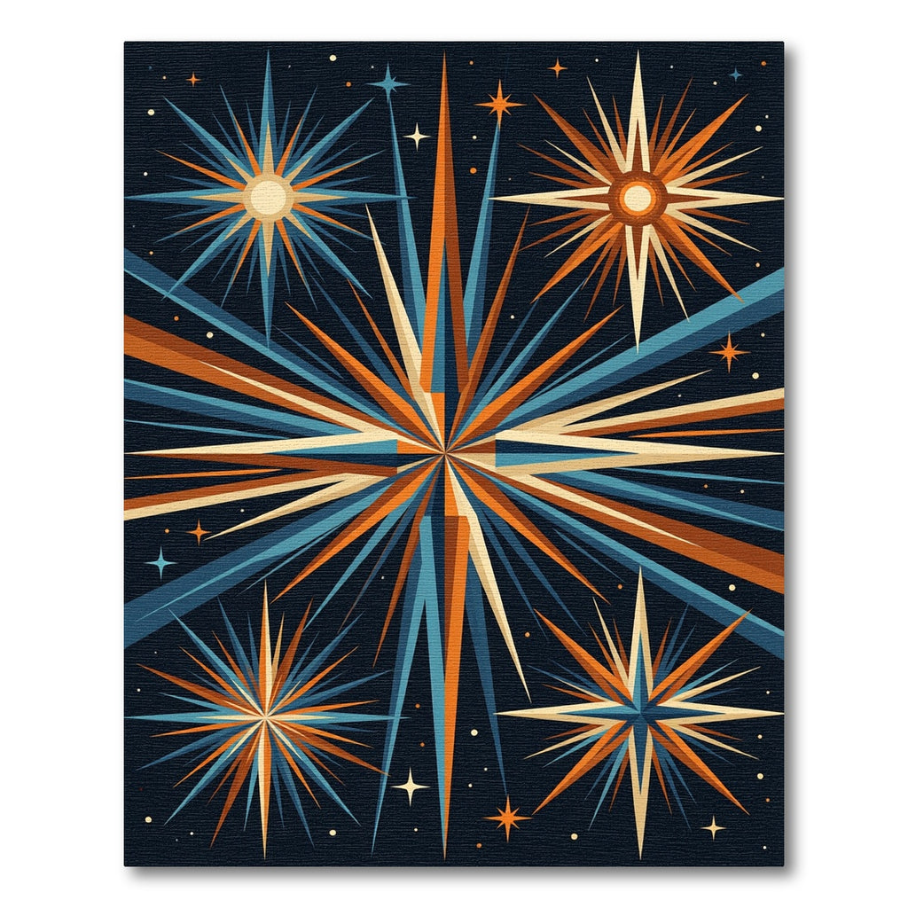 Midcentury Starburst Celestial Geometric Art Rug