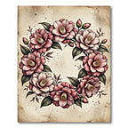 Vintage Pink Camellia Floral Wreath Rug