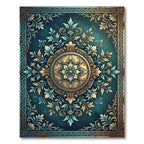 Ornate Teal and Gold Floral Medallion Rug