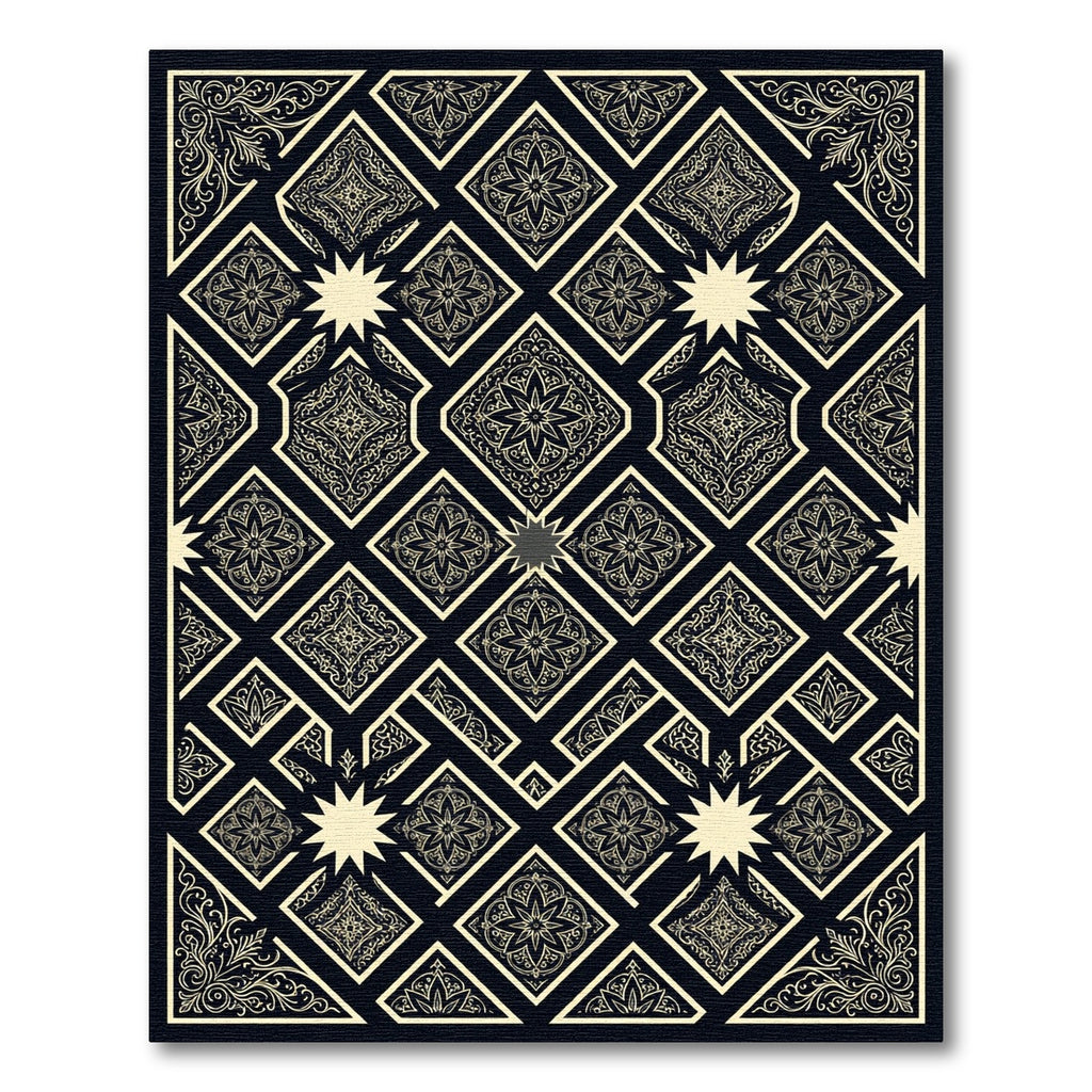 Black Golden Intricate Geometric Star Rug