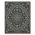 Elegant Dark Slate Floral Medallion Rug