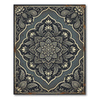 Elegant Dark Slate Floral Medallion Rug