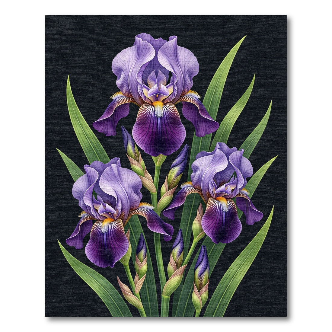 Elegant Purple Iris Botanical Bouquet Rug