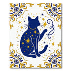 Midnight Blue Celestial Cat Stars Rug