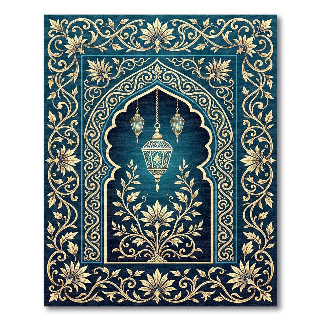 Azure Gold Ornate Arch Lantern Rug