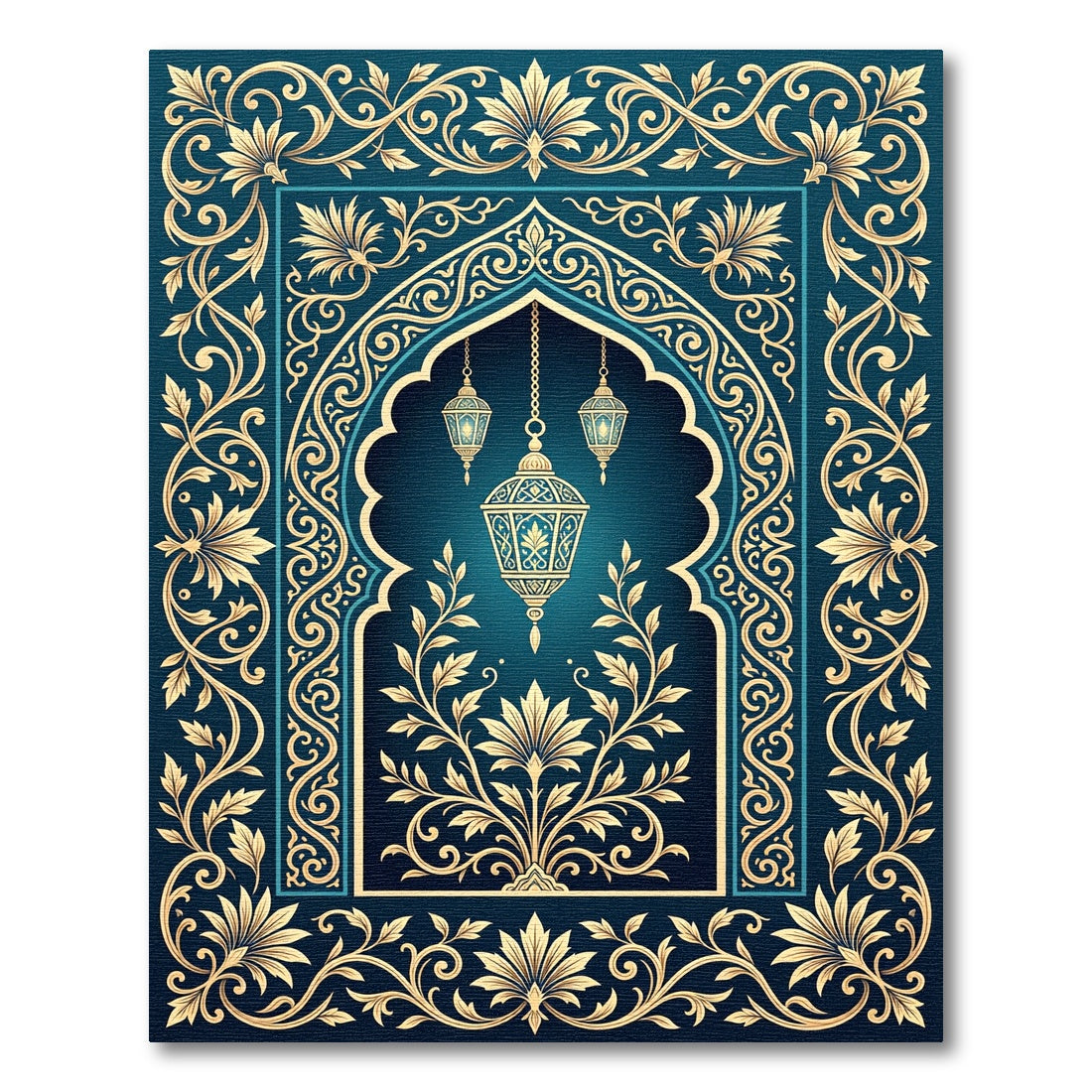Azure Gold Ornate Arch Lantern Rug