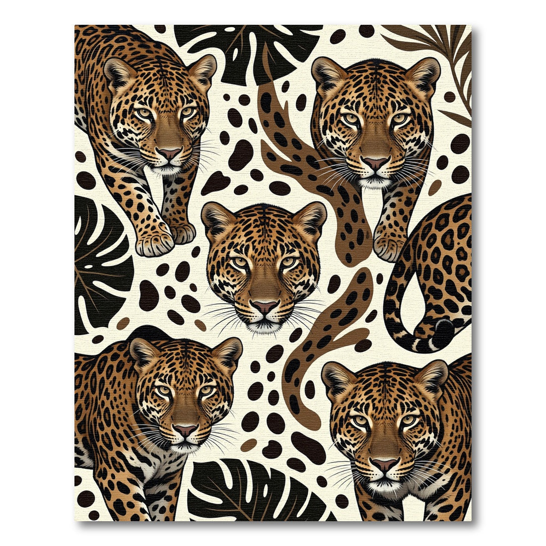 Tropical Leopard Jungle Animal Illustration Rug