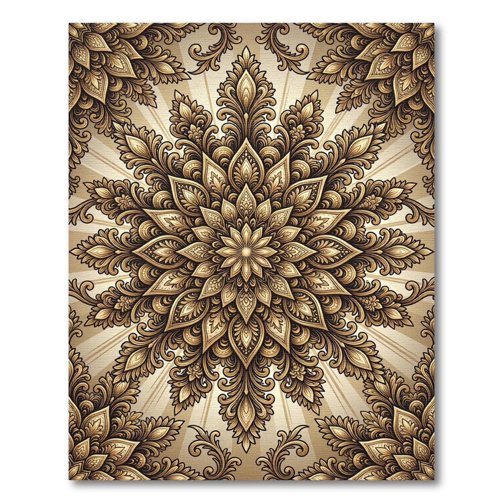 Ornate Golden Floral Radial Rug