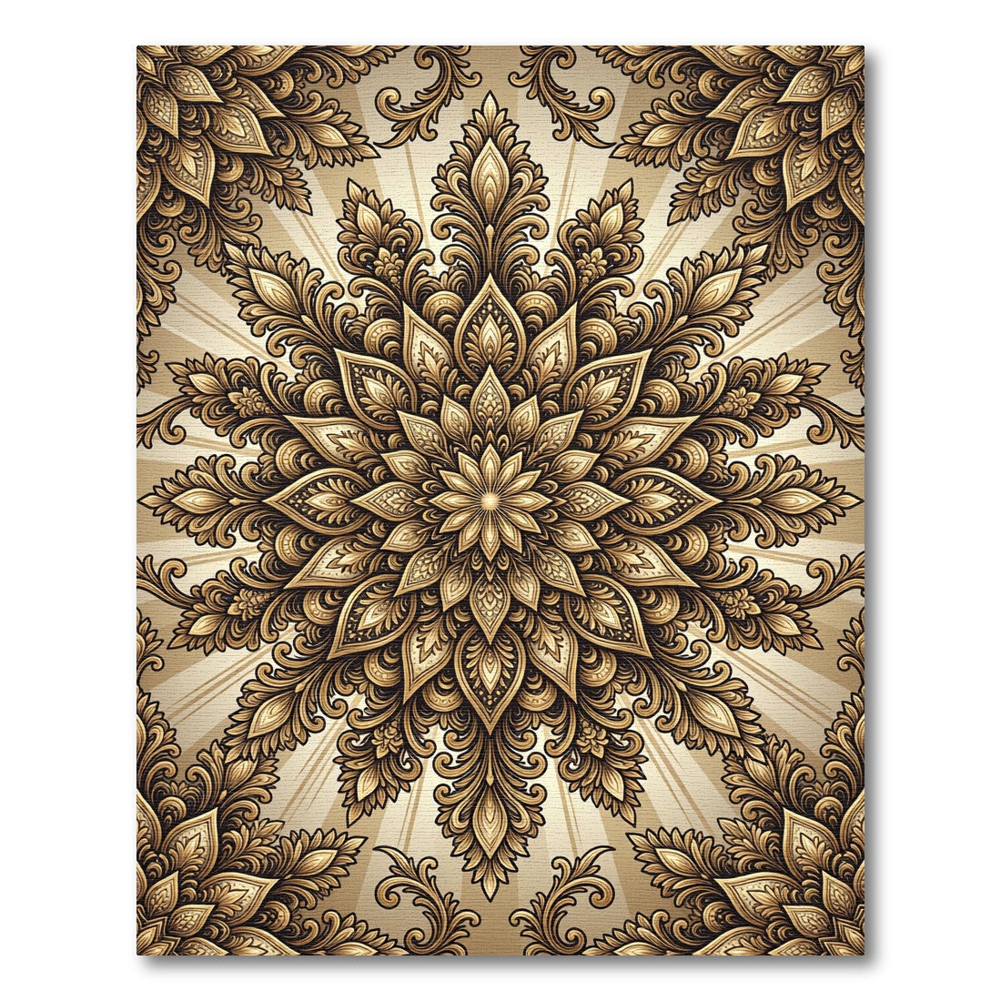 Ornate Golden Floral Radial Rug