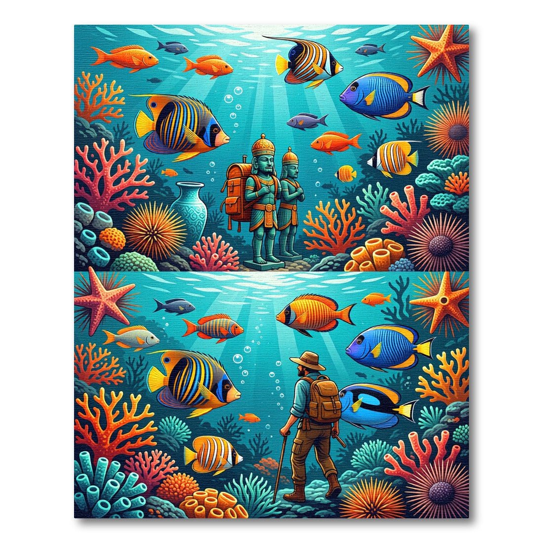 Vibrant Underwater Coral Reef Exploration Scene Rug