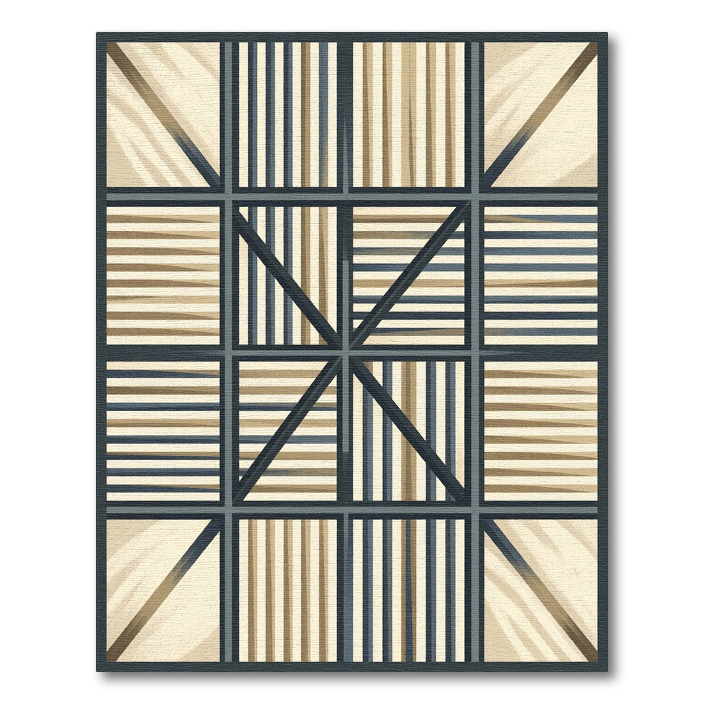 Neutral Toned Geometric Stripe Grid Rug