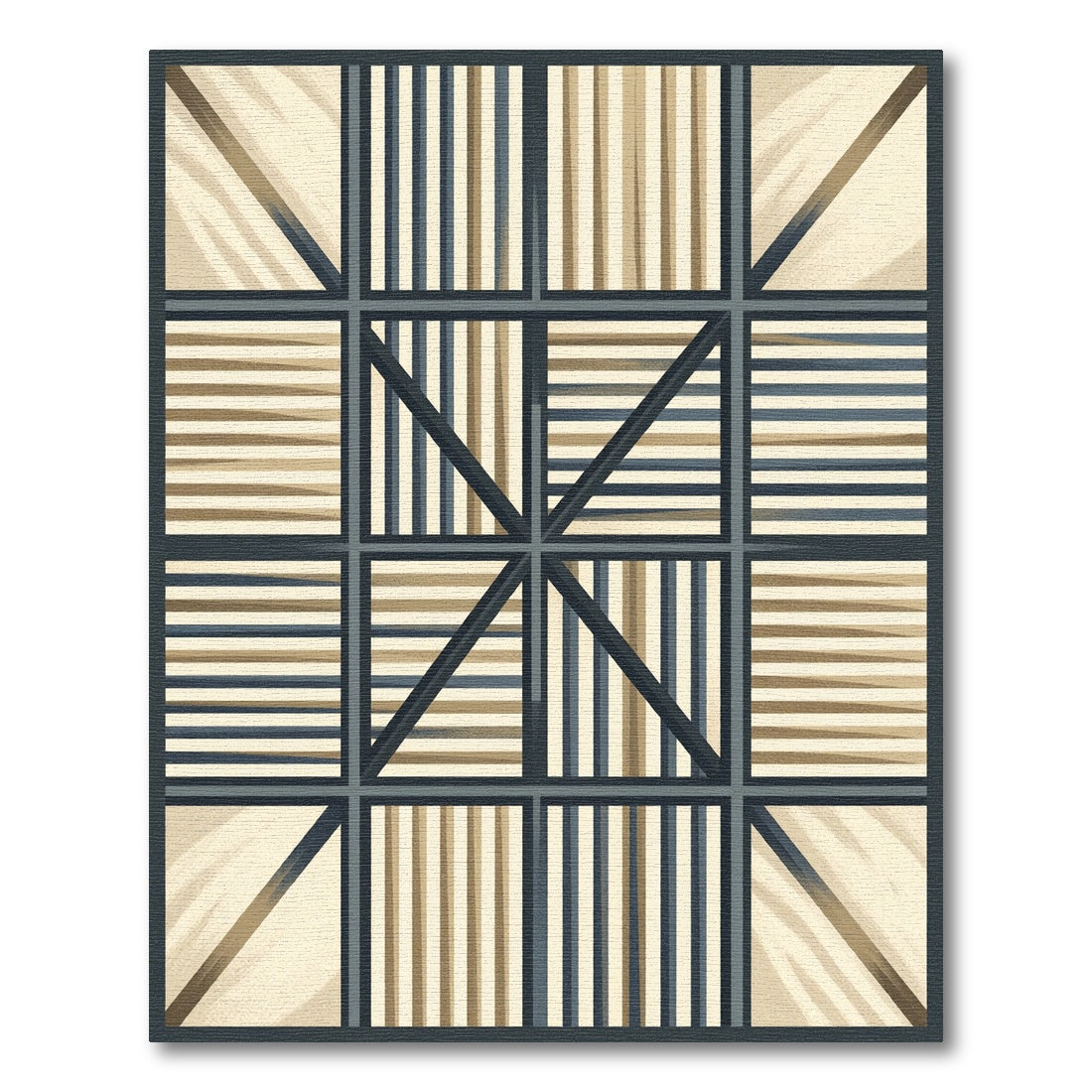 Neutral Toned Geometric Stripe Grid Rug